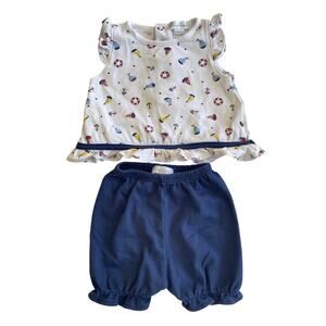 Kissy Kissy Baby Girls Navy Blue Nautical Sail Boat Sunsuit Set Outfit 0-3m